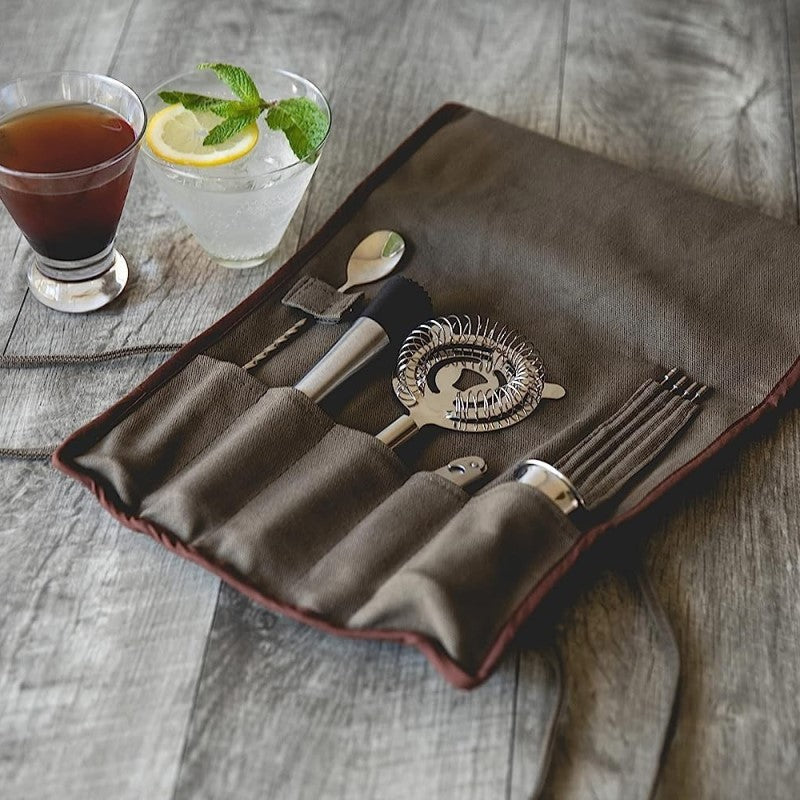 10-PIECE BAR TOOL ROLL UP KIT, (GRAY)