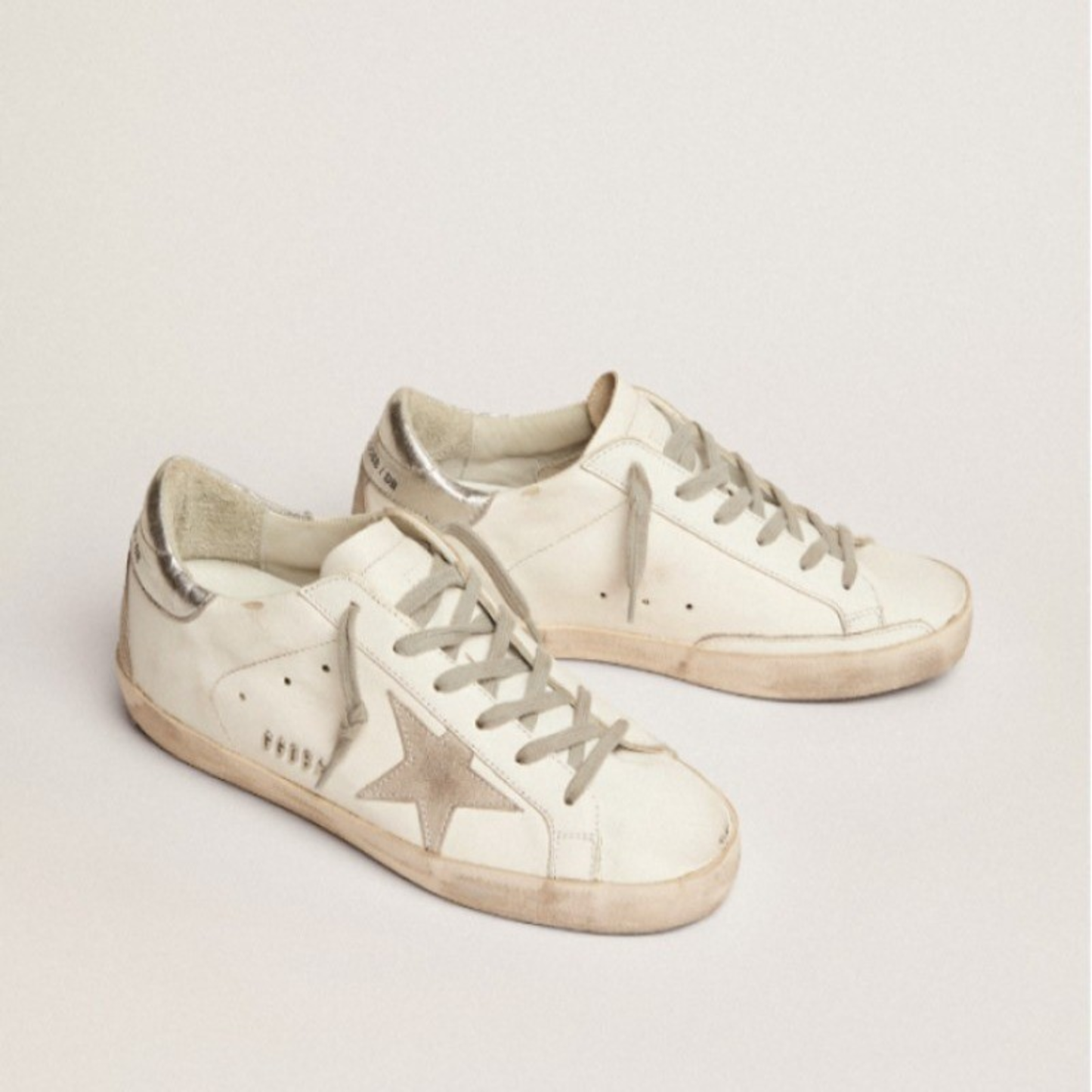 WOMEN'S SUPER-STAR WITH SILVER HEEL TAB AND METAL STUD LETTERING SNEAKERS, SIZE 8