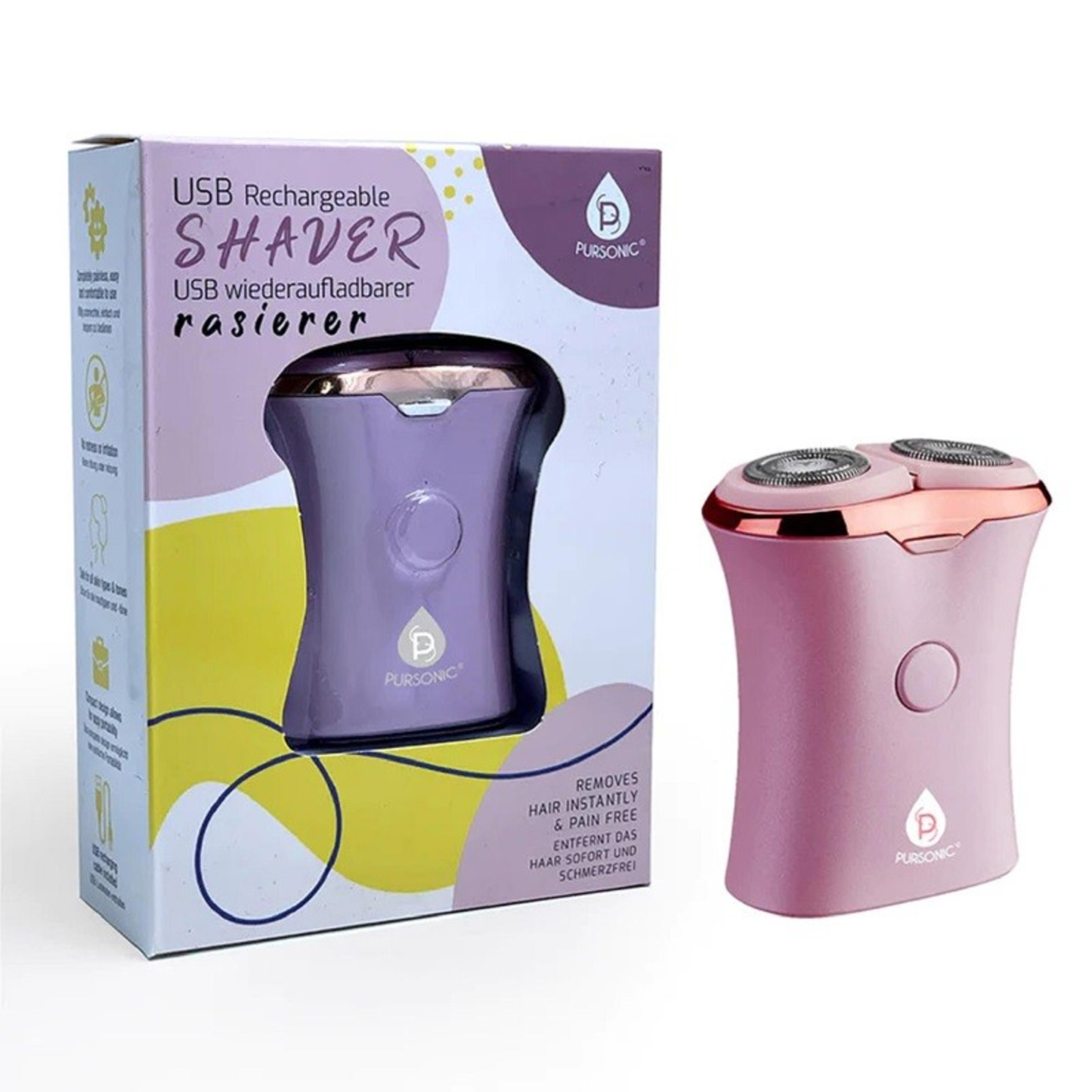 RECHARGEABLE USB LADIES SHAVER, REMOVES HAIR INSTANTLY & PAIN FREE - PINK
