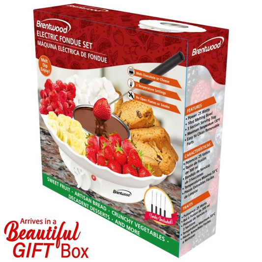 ELECTRIC FONDUE POT SET (WHITE) WITH 3 SECTION TRAY AND 4 DIPPING FORKS