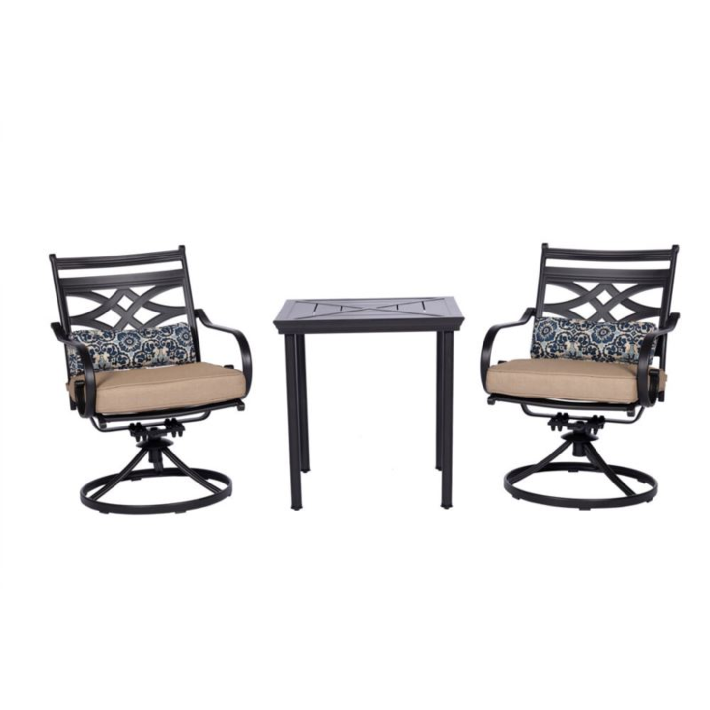 MONTCLAIR 3-PIECE BISTRO DINING SET IN TAN WITH 2 SWIVEL ROCKERS AND A 27-IN SQUARE TABLE