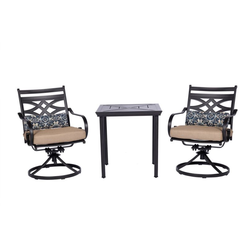MONTCLAIR 3-PIECE BISTRO DINING SET IN TAN WITH 2 SWIVEL ROCKERS AND A 27-IN SQUARE TABLE