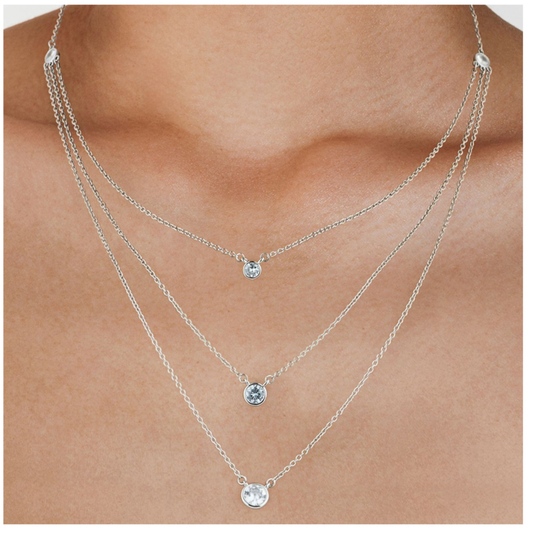 LADIES TRIPLE ROUND CZ NECKLACE