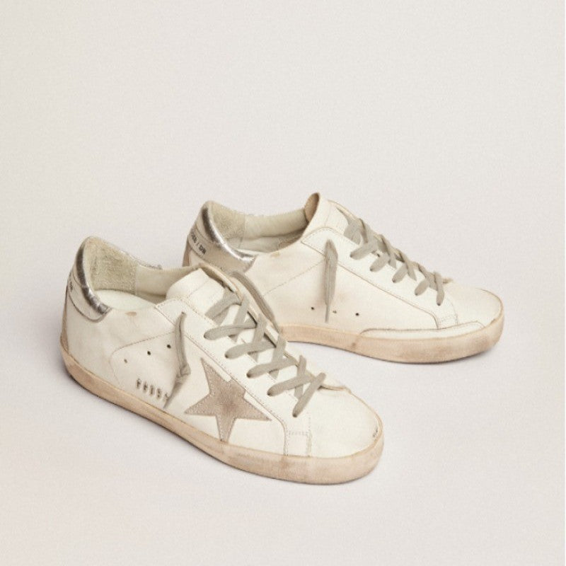 WOMEN'S SUPER-STAR WITH HEEL TAB AND METAL STUD LETTERING SNEAKERS, SIZE 8