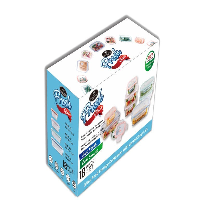 18 PIECES GLASS FOOD STORAGE SET WITH VENTED SNAP LID