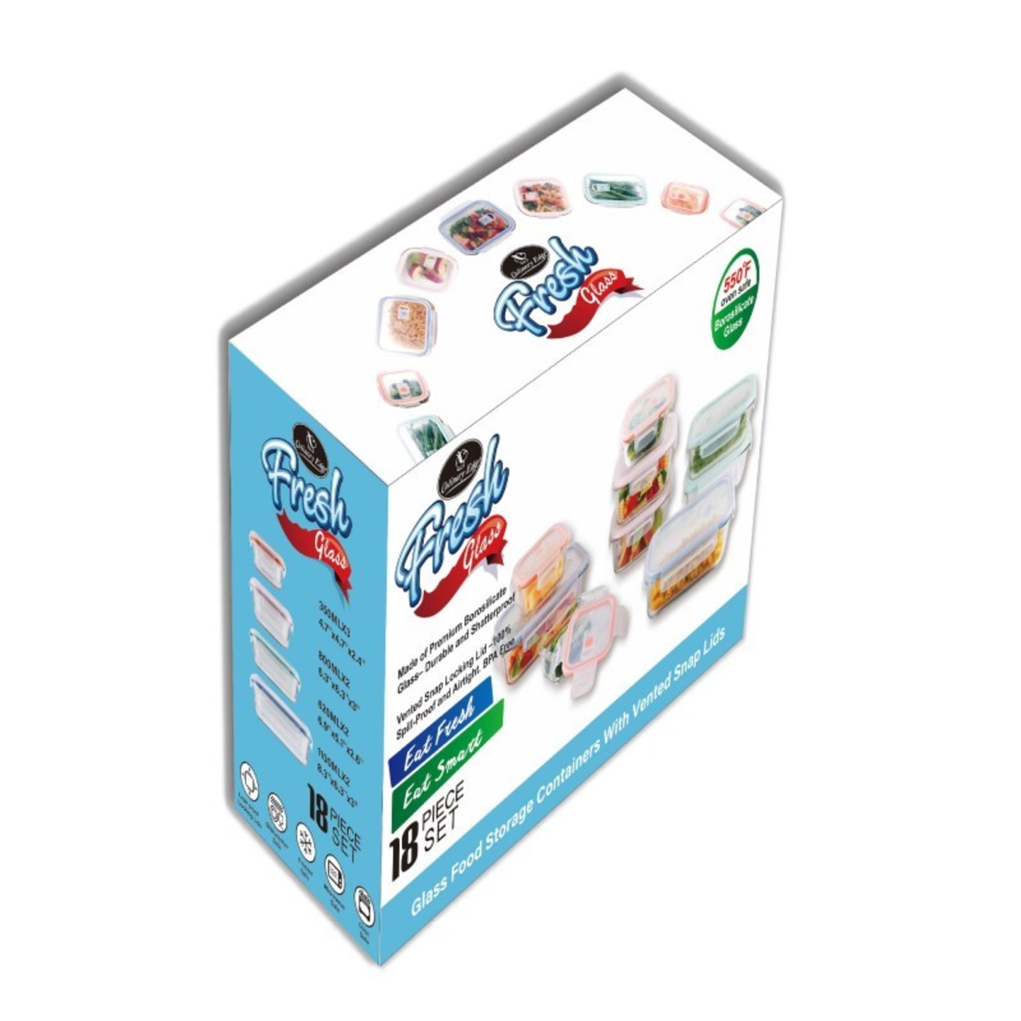 18 PIECES GLASS FOOD STORAGE SET WITH VENTED SNAP LID