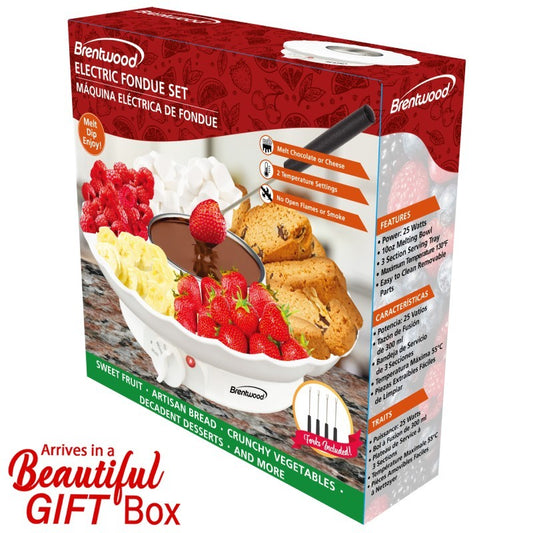 ELECTRIC FONDUE POT SET WITH 3 SECTION TRAY AND 4 DIPPING FORKS