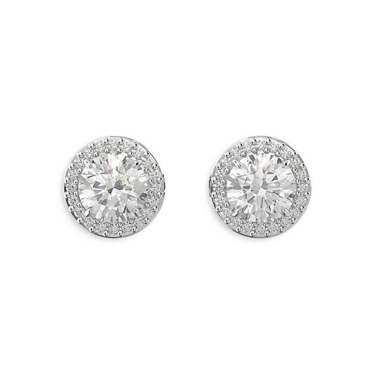 CONSTELLA STUD EARRINGS, ROUND CUT, PAVÉ, RHODIUM PLATED