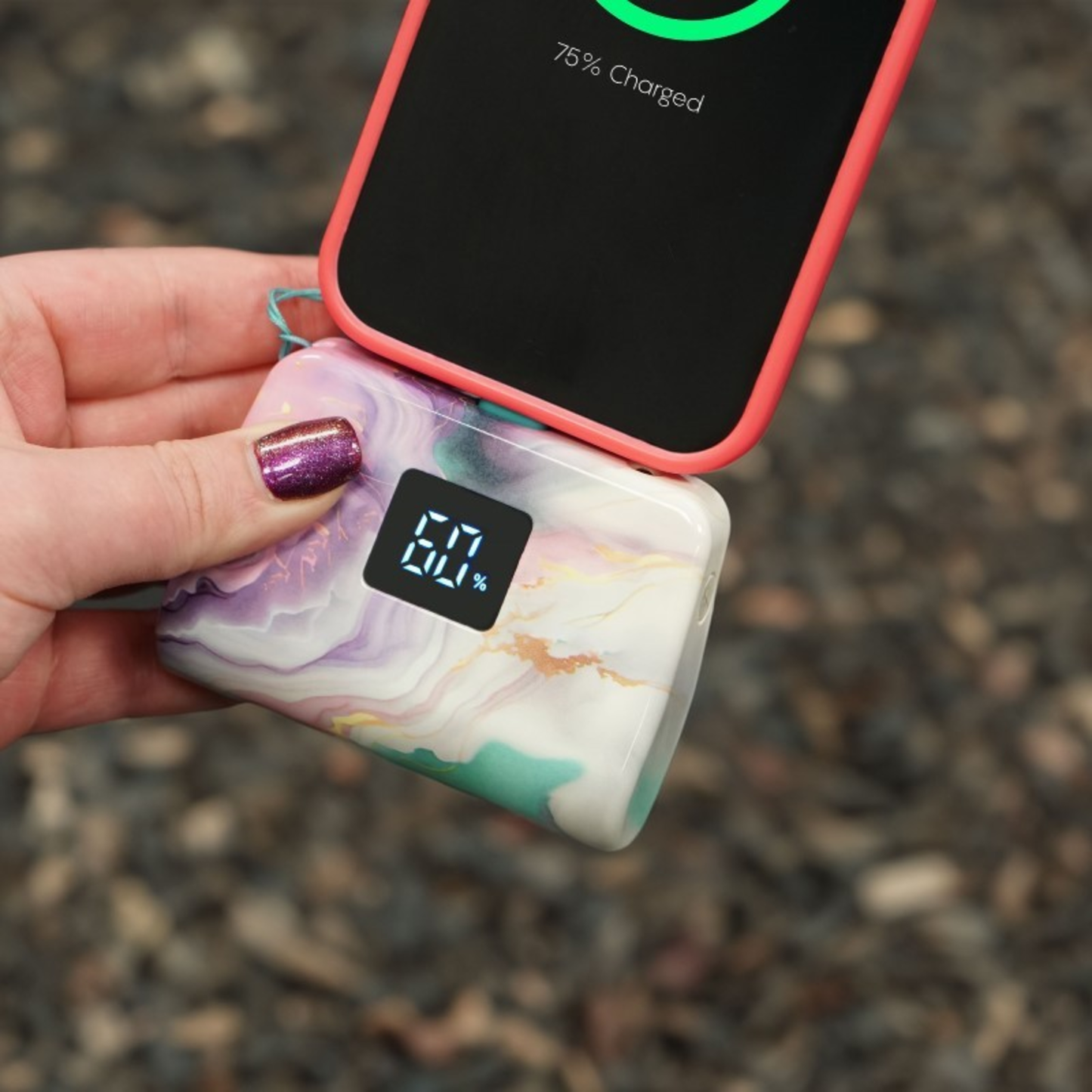 TOTALBOOST MINI 5,000MAH POWER BANK W/ INTERCHANGEABLE ADAPTERS - (PASTEL MARBLE)