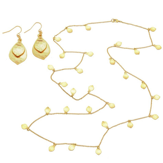 HAMMERED LEAF NECKLACE AND EARRINGS