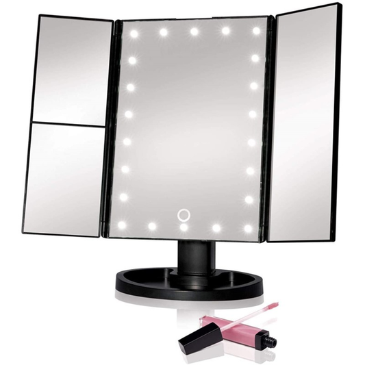 TRI FOLD LED MAKEUP MIRROR - (BLACK)