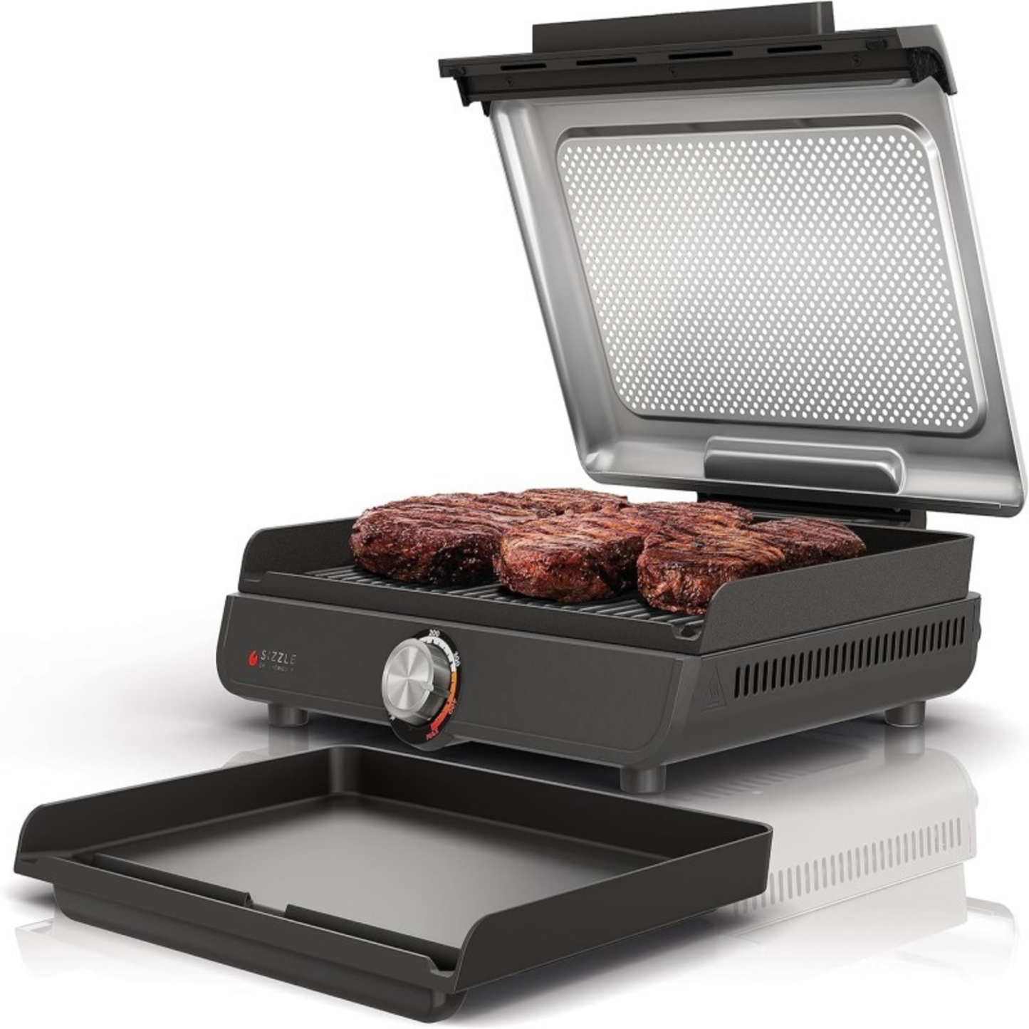 SIZZLE SMOKELESS INDOOR GRILL & GRIDDLE - (GRAY/SILVER)