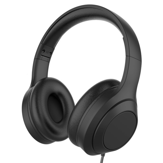 FOLDING STEREO HEADPHONES WITH IN-LINE MIC - (BLACK)