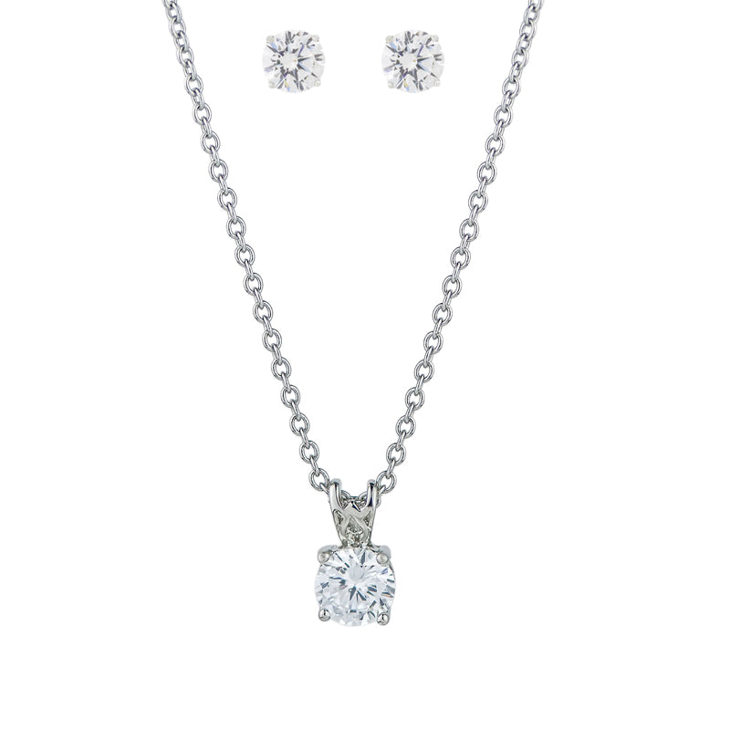 ROUND CZ STUDS AND PENDANT BOX SET