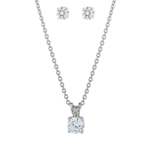 ROUND CZ STUDS AND PENDANT BOX SET