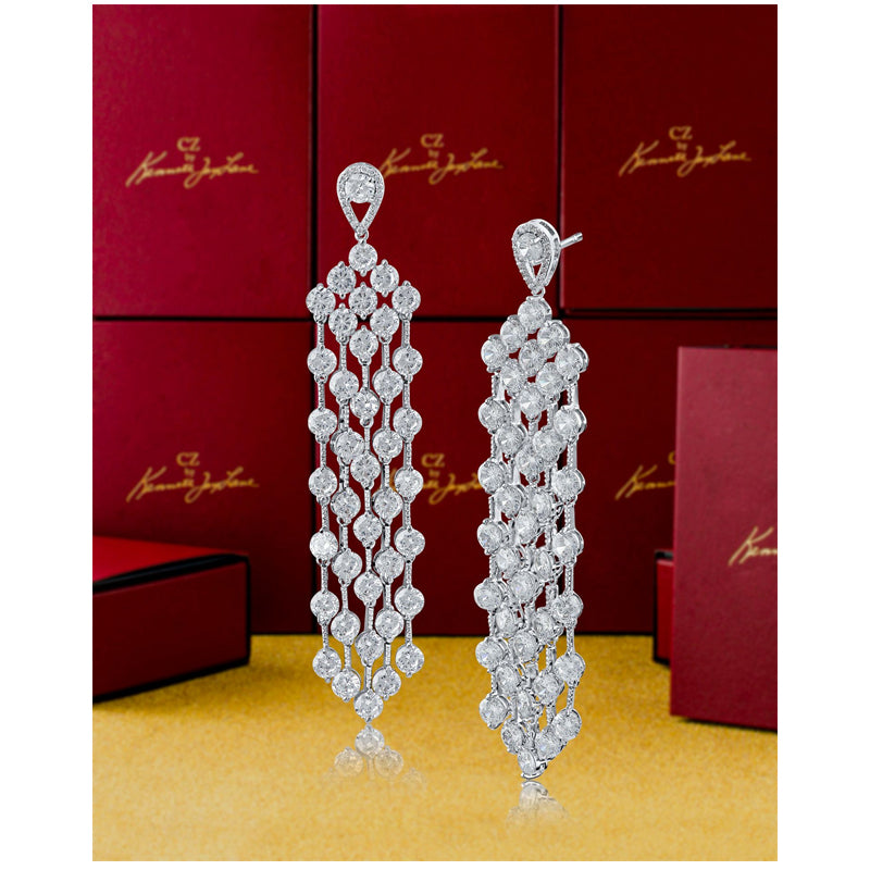 LADIES ROUND CZ FRINGE EARRINGS