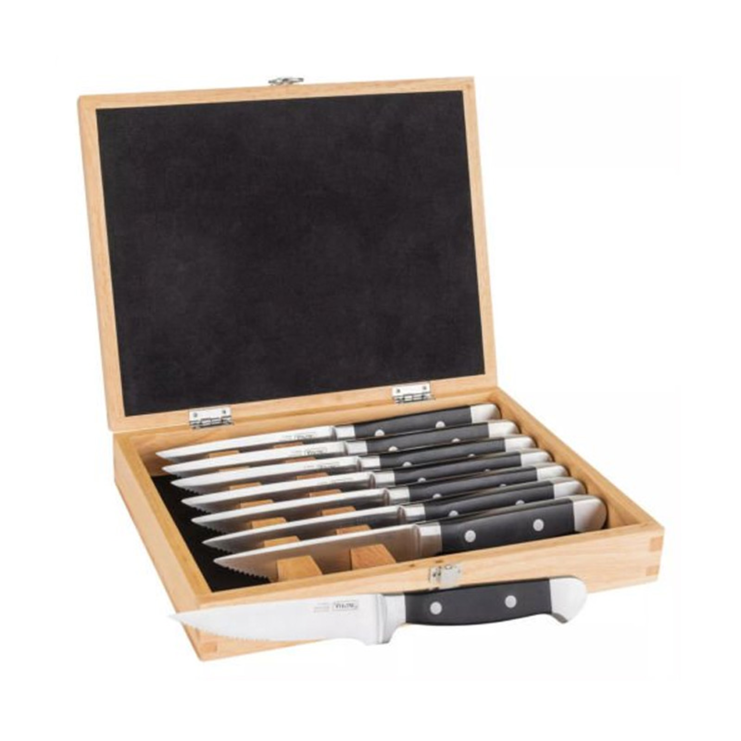 8 - PIECE STEAKHOUSE STEAK KNIFE SET WITH STORAGE BOX - (BLACK)