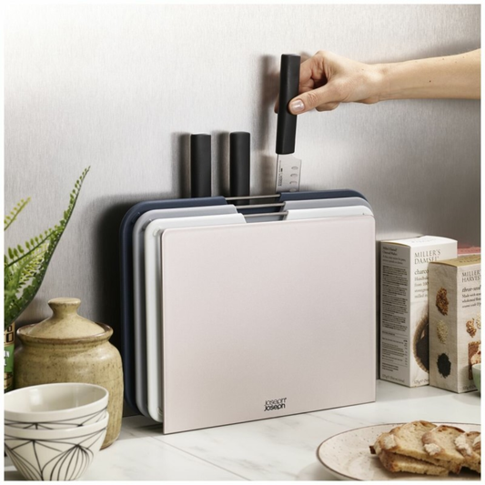 NEST PLUS 6 PIECE KNIFE AND CUTTING BOARD SET - (SILVER)