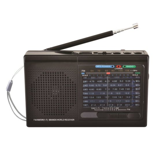 9 - BAND AMFM PORTABLE RADIO WITH BLUETOOTH AND USB PORT - (BLACK)