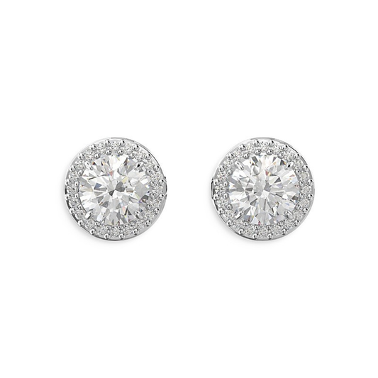 CONSTELLA STUD EARRINGS, ROUND CUT, PAVÉ, WHITE, RHODIUM PLATED
