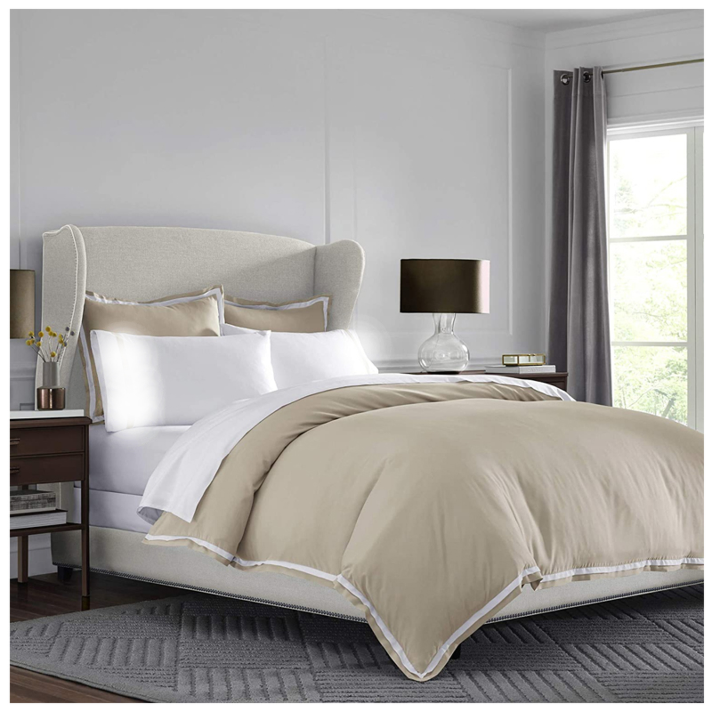 ULTRA-SOFT MICROBRUSHED FULL/QUEEN DUVET COVER SET - (KHAKI AND WHITE)