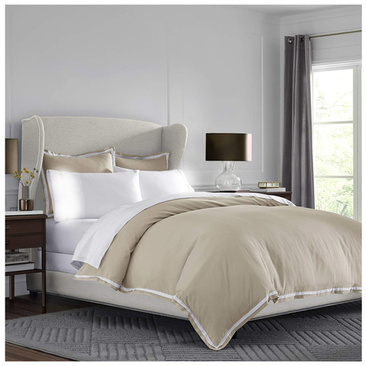 ULTRA-SOFT MICROBRUSHED FULL/QUEEN DUVET COVER SET - (KHAKI AND WHITE)